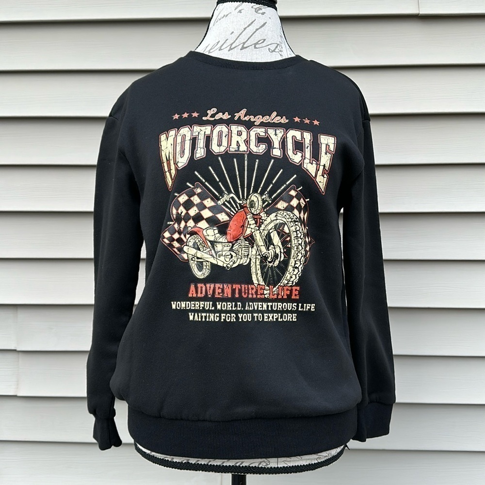 SHEIN Coolane Plus Letter Graphic Drop Shoulder Sweatshirt - Motorcycle